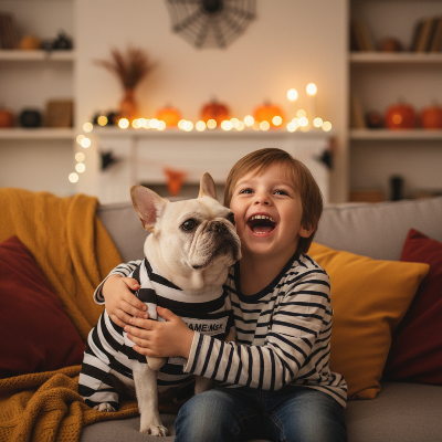 Costume pour chien - Prisonnier-Enfant avec chien prisonnier