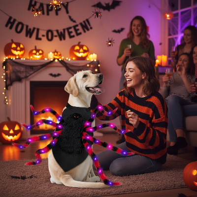 Costume pour chien - araignée pattes aux leds-Chien araignée LED avec femme