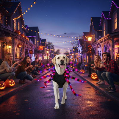 Costume pour chien - araignée pattes aux leds-Chien araignée LED promenade