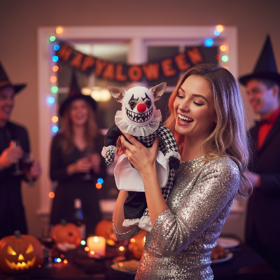 Costume pour chien - clown-Chihuahua clown effrayant avec femme