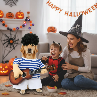 Costume pour chien - guitare-Chien costume guitare famille