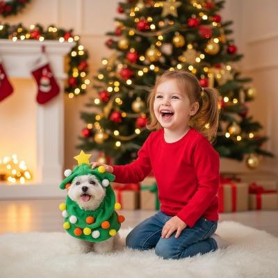 Costume pour chien - sapin de Noël-Enfant avec chihuahua costume sapin