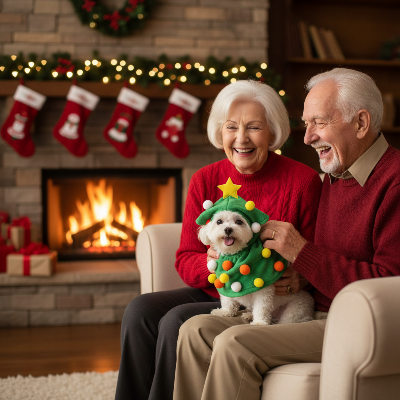 Costume pour chien - sapin de Noël-Grands-parents avec Bichon costume sapin