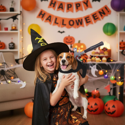 Costume pour chien - tache de sang-Chien marteau avec enfant