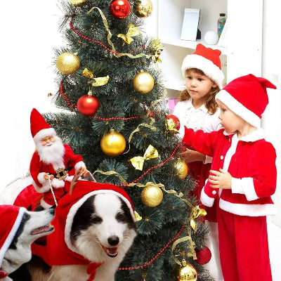 Costumes-pour- chiens-père-noël-avec-enfants-autour-sapin