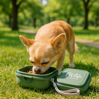 Gamelle-pour-chien-portable-chien-mange-dedans-dans-un-parc