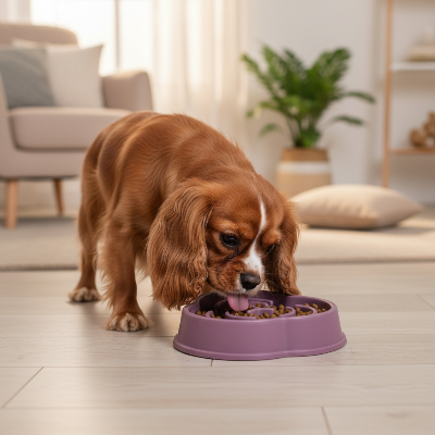 Gamelle anti glouton chien - alimentation lente-Cavalier King Charles et gamelle mauve