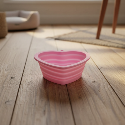 Gamelle chien - en forme de coeur-Gamelle rose fond bois