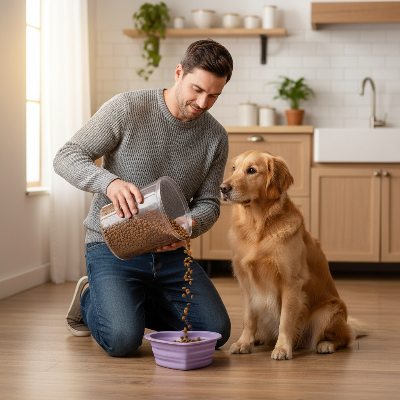 Gamelle chien - en forme de coeur-Homme et chien gamelle mauve