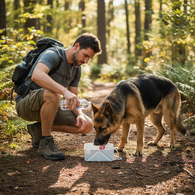 Gamelle chien - pliable sacoche-Homme randonnée berger allemand