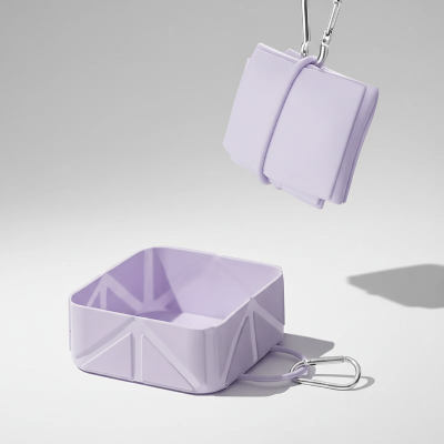 Gamelle chien - pliable sacoche mauve