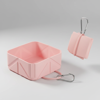 Gamelle chien - pliable sacoche rose