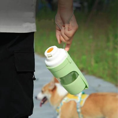 Gourde-chien_bol_pour_manger-maitre-promenade-avec-chien-gourde-vert-couleur-vert
