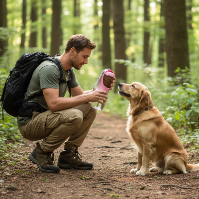 Gourde chien - manger et boire-Homme croquettes rose