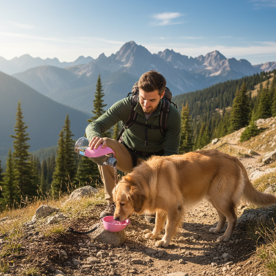 Gourde pour chien - forme de feuille-Rose homme montagne