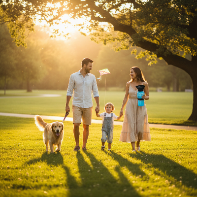 Gourde pour chien -  plastique-Bleue famille parc