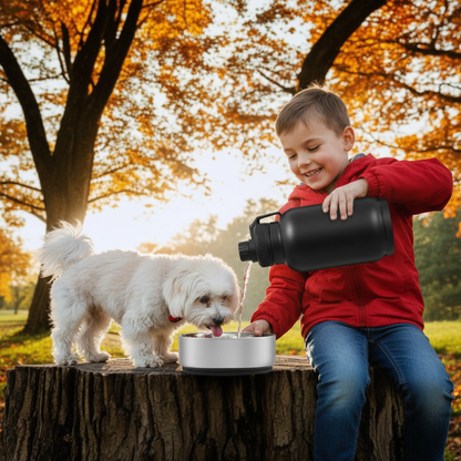 Gourde pour chien 3-en-1 avec 2 bols - Portable en acier inoxydable-Gourde chien - enfant et chien corrigée