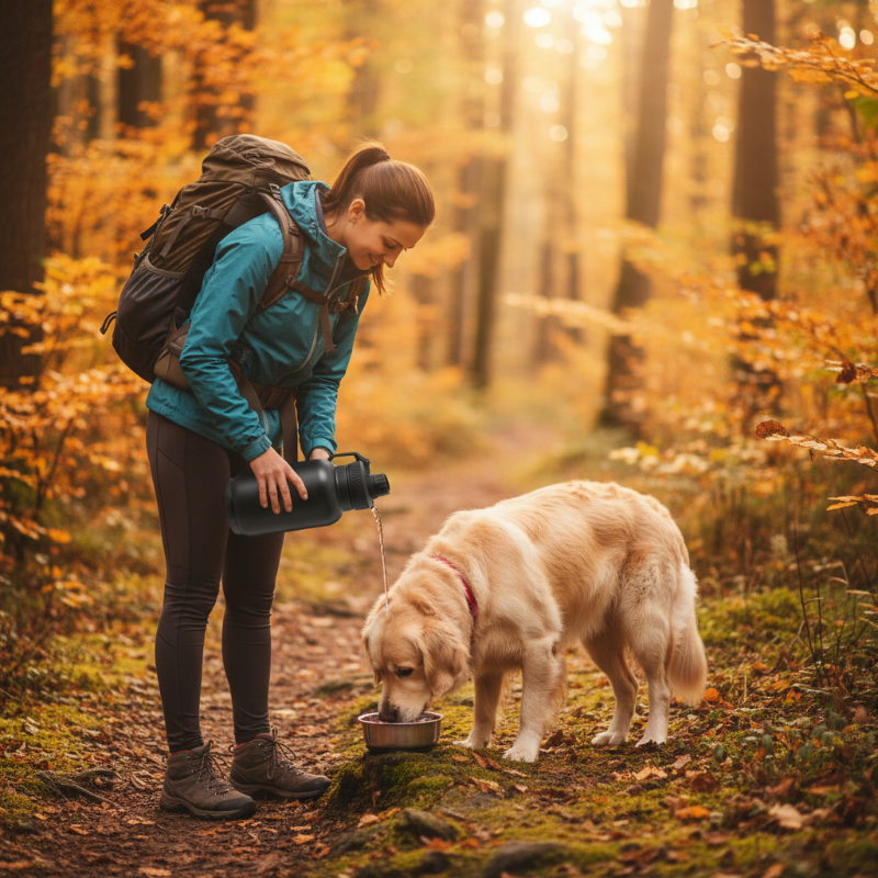 Gourde pour chien 3-en-1 avec 2 bols - Portable en acier inoxydable-Gourde chien - randonnée