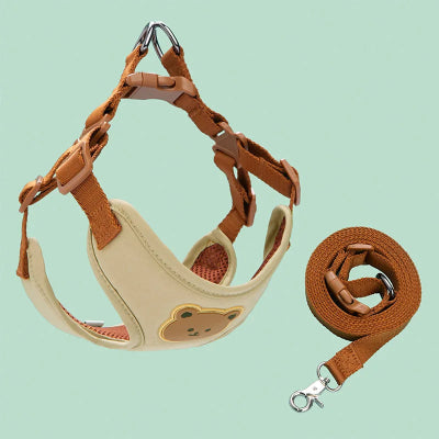 Harnais-petit-chien-laisse-beige