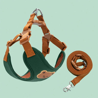 Harnais-petit-chien-laisse-vert
