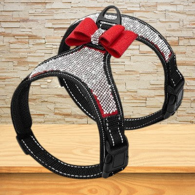 Harnais-pour-chien-bling-bling-rouge