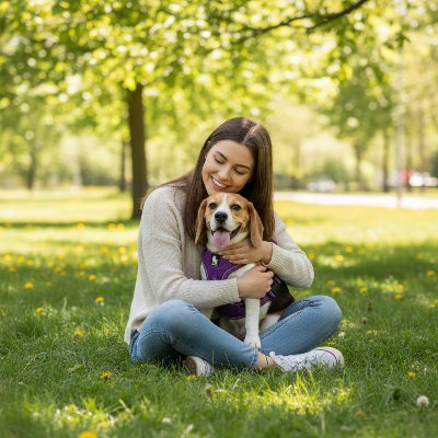 Harnais chien  - sans traction en nylon réfléchissant-Beagle mauve femme parc
