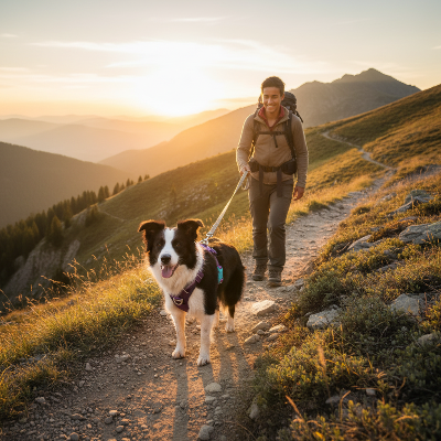Harnais chien  - sans traction en nylon réfléchissant-Border Collie mauve montagne