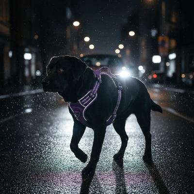 Harnais chien  - sans traction en nylon réfléchissant-Labrador mauve nuit réfléchissant