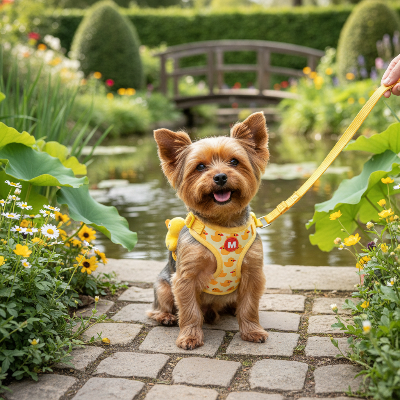 Harnais petit chien canard - mignon  premium-petit-chien-avec-harnais-motif-canard-jaune