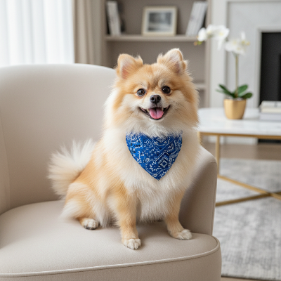 Harnais petit chien foulard - elégant confortable-Petit chien avec bandana foulard bleu paisley - Élégant et stylé