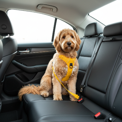 Harnais pour chien voiture - sécurité auto voyage-Chien attaché à la ceinture de voiture avec harnais jaune