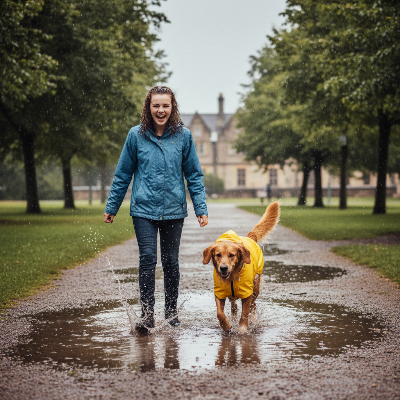 Impérméable pour chien - poncho de pluie à capuche-Ado et chien sous la pluie