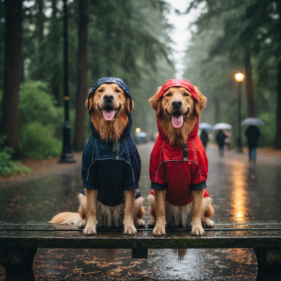 Impérméable pour chien - poncho de pluie à capuche-Deux chiens avec imperméables