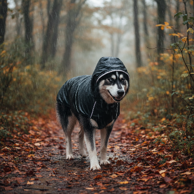 Impérméable pour chien - poncho de pluie à capuche-Noir - husky