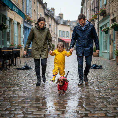Impérméable pour chien - poncho de pluie à capuche  petits et moyens chiens-Famille et Dachshund rouge
