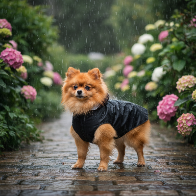 Impérméable pour chien - poncho de pluie à capuche  petits et moyens chiens-Noir/blanc - Poméranien