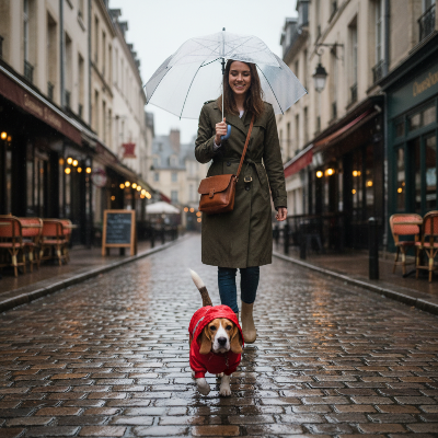 Impérméable pour chien - poncho de pluie à capuche  petits et moyens chiens-Rouge - beagle avec femme