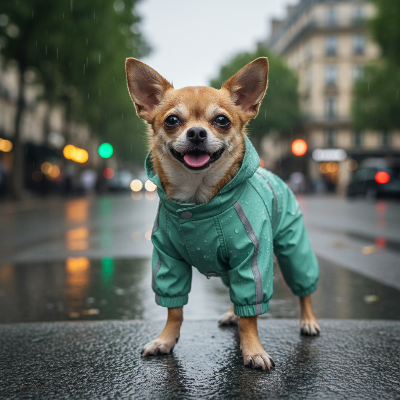 Imperméable chien – Couverture complète réfléchissante-Portrait Chihuahua vert menthe