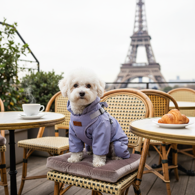 Imperméable pour chien - avec harnais intégré-Chien terrasse café Paris