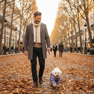 Imperméable pour chien - avec harnais intégré-Homme boulevard parisien chien