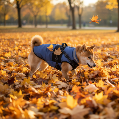 Imperméable pour chien -  réglable et réfléchissante bleu - feuilles d'automne