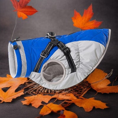 Impermeable-chien-pour-gros- avec-harnais-chauds-dhiver-bleu