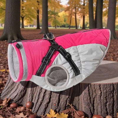 Impermeable-chien-pour-gros- avec-harnais-chauds-dhiver--rose