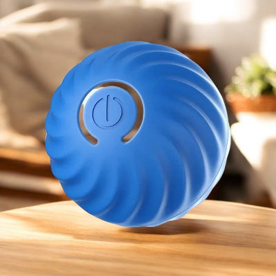 Jouet-interactif-pour-chien-boule-roulante-bleu- sur- table