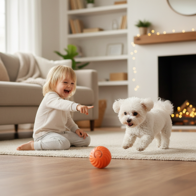 Jouet interactif pour chien - boule roulante-Enfant Bichon