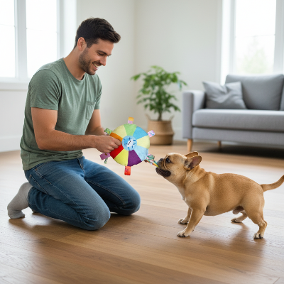 Jouet interactif pour chien - soucoupe volante-Homme et Bouledogue