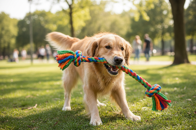 Jouet pour chien corde - dentition résistant durable-Chien jouant avec corde multicolore