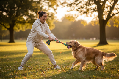 Jouet pour chien corde - dentition résistant durable-Propriétaire et chien jouent ensemble