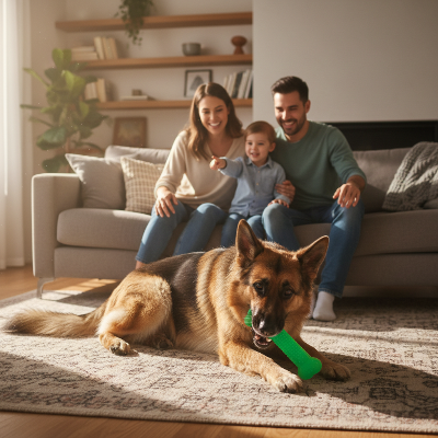 Jouets pour chien - os caoutchouc-Famille Berger os vert