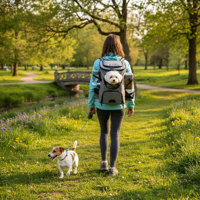 Kit Aventure Canine - Sac à dos + Gourde 3-en-1 pour chien-promenade-au-parc